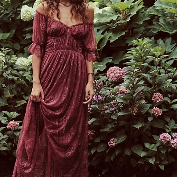 **Only size 2 left!!* Free People Dear Jane Embroidered Lace Dress in Roan Rouge - Picture 15 of 16